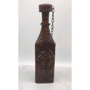 Vintage Embossed Leather Wrapped Tall Wine Bottle Spanish Dancers European Decor